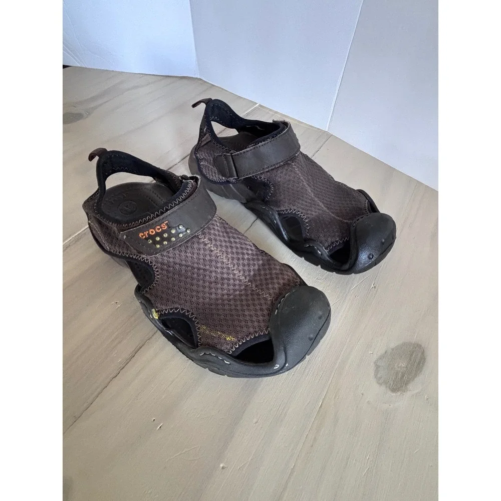 Crocs 15041 Mens Sport Fisherman Sandals Brown Black Mesh Size 8 EUR 41 UK 7.5